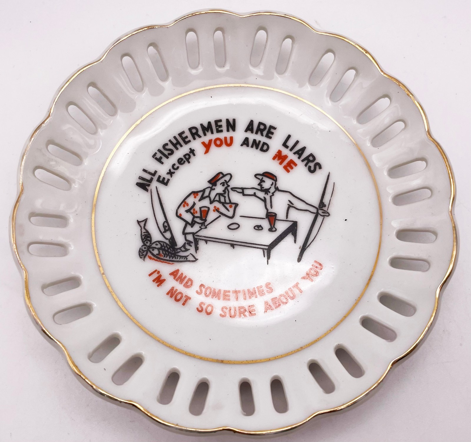 VTG All Fishermen Are Liars Funny Ceramic Hanging Decorative Plate Dish Japan 5\