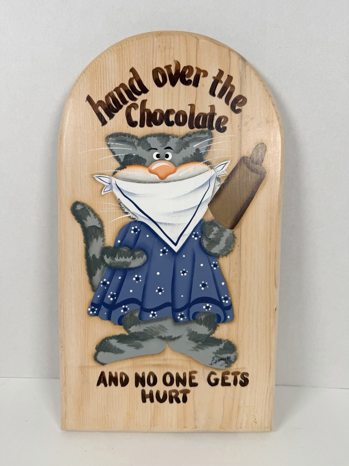 VTG Folk Art Wooden Cat Wall Plaque Hand Painted Funny 13