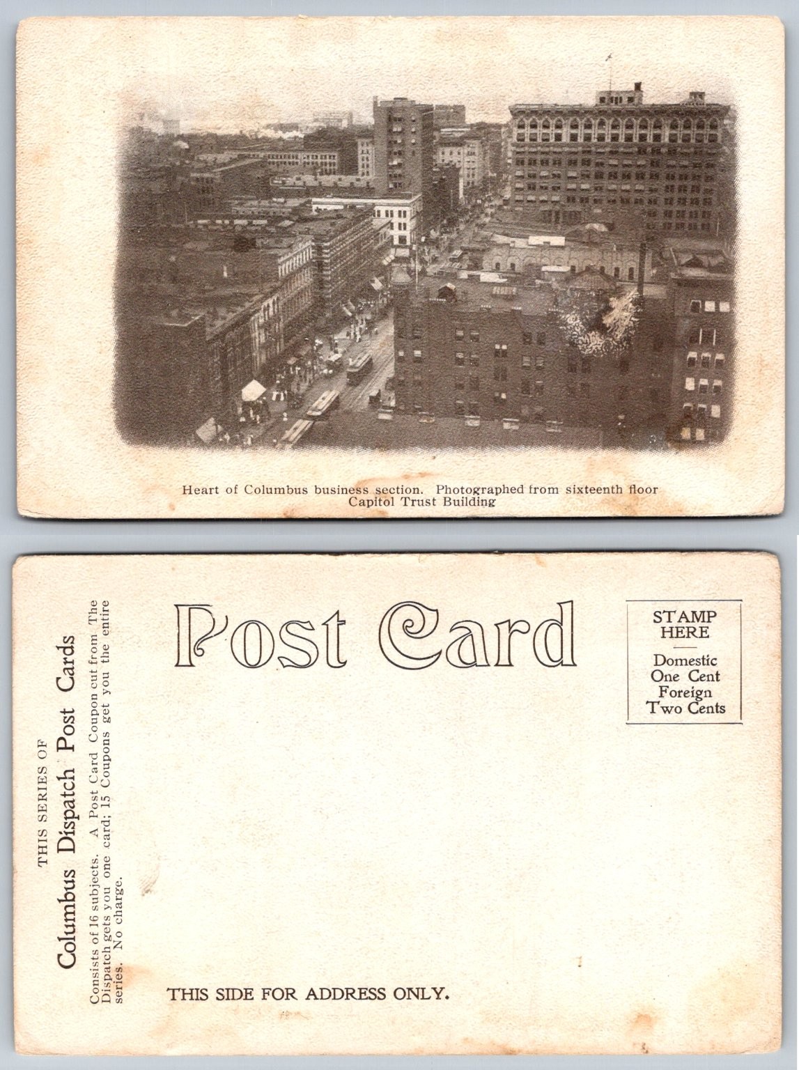 Columbus OH Business Section Capitol Trust Bldg View Vintage Postcard