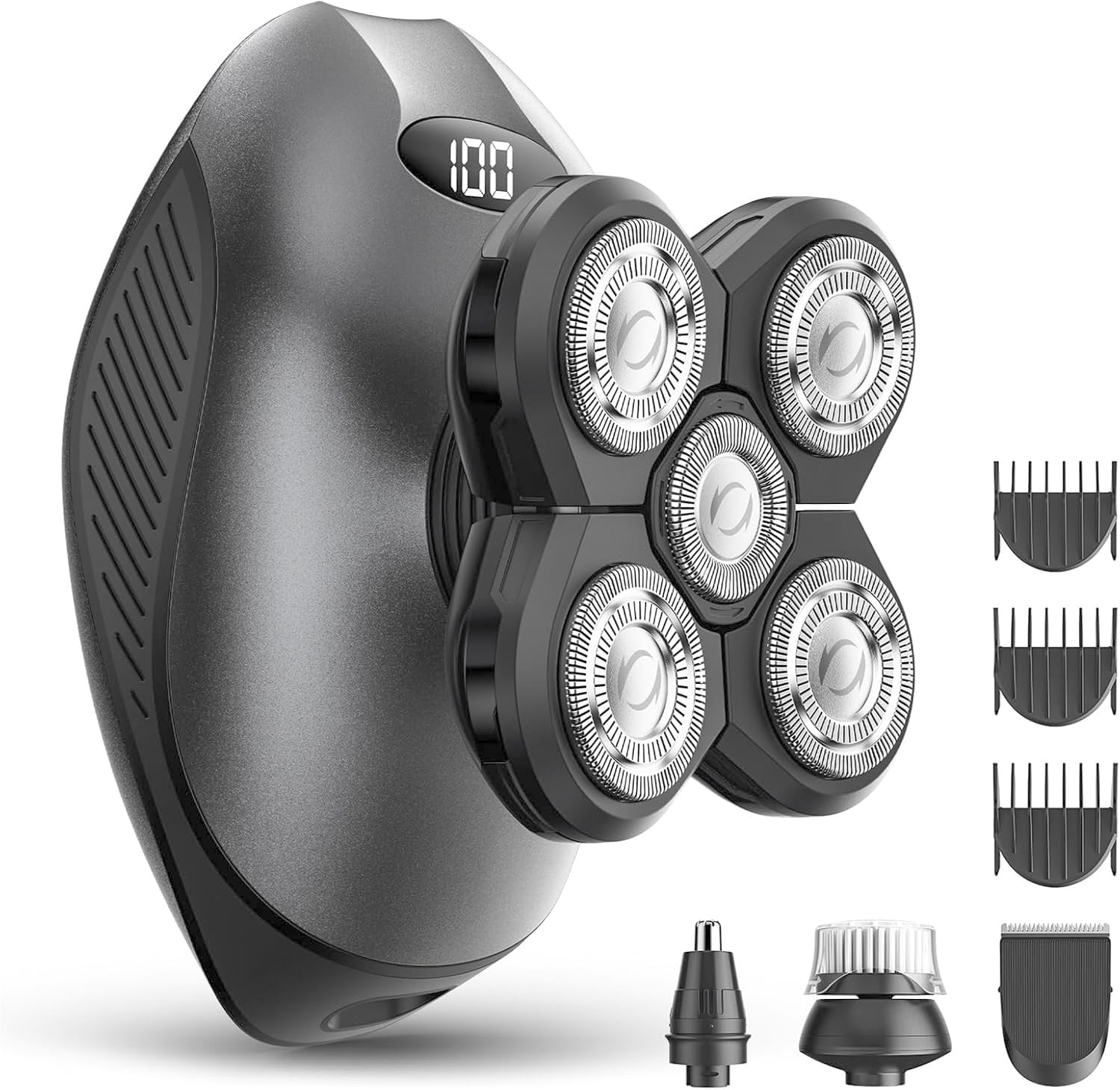 5-in-1 Electric Shaver for Men, IPX7 Waterproof with LED Display, Black