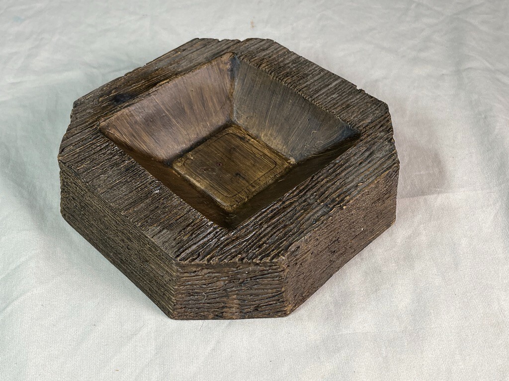 Vintage Rustic HODA Faux Wood Trinket Tray / Ashtray - 1979