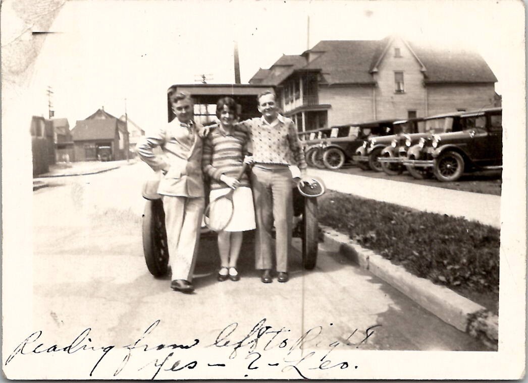 Feminine Men Next to Beautiful Woman Tennis Racket 1920s Vintage Photo Gay Int