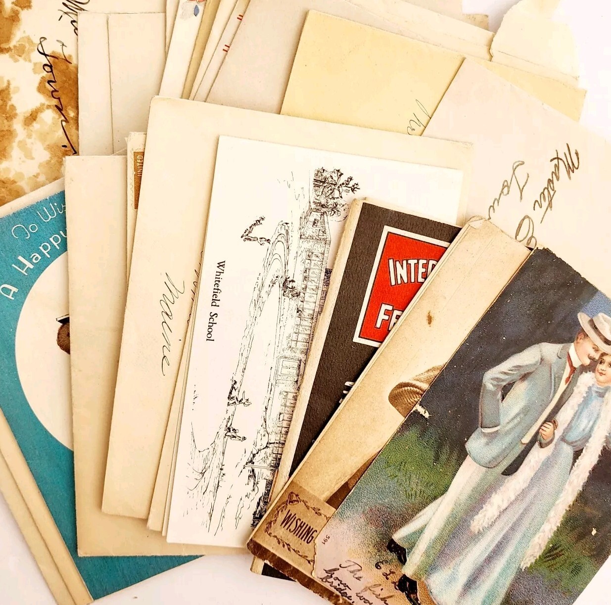 C1900s-1950s Lot Of Ephemera 34 Pcs Envelopes Postcards Greeting Cards E85J