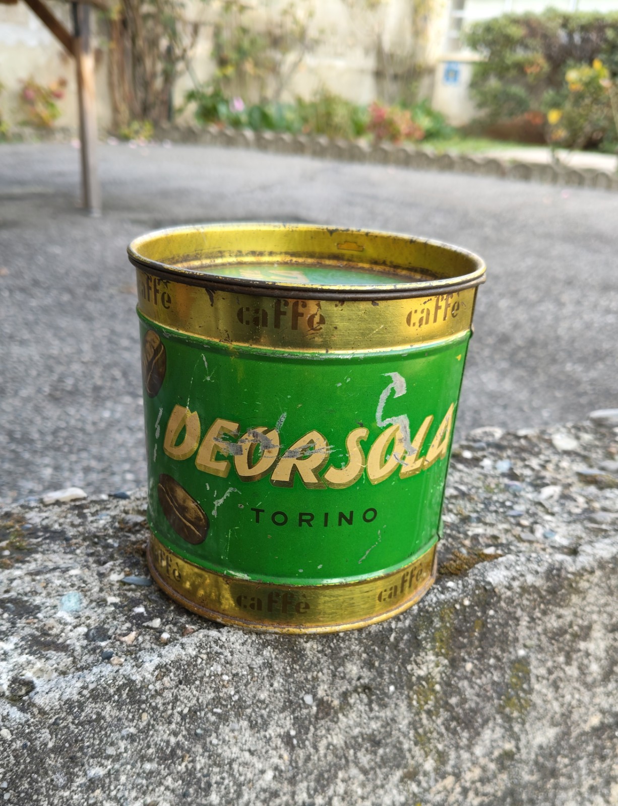 Old Tin Can DEORSOLA CAFÉ Turin 50s 60s Vintage Coffee Can Italy 