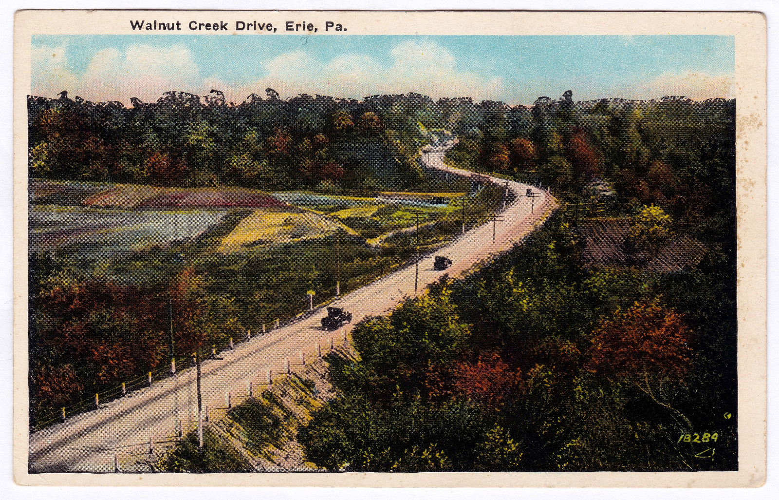 1915-1930 Erie PA Postcard Walnut Creek Drive Road Scene Early Automobiles WB