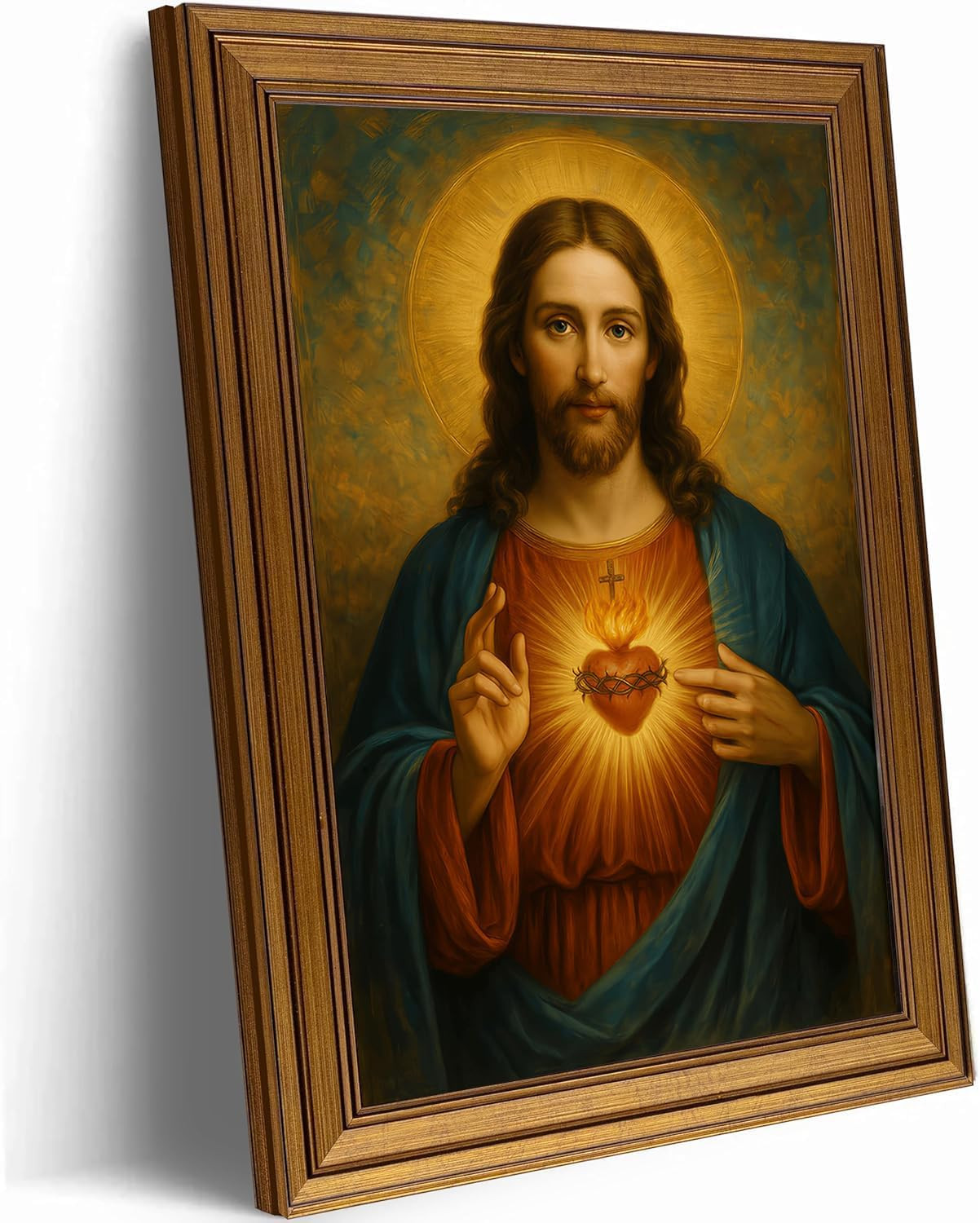Vintage Gold Framed Wall Art 9x11 Inch Sacred Heart of Jesus Paintings Pictur...