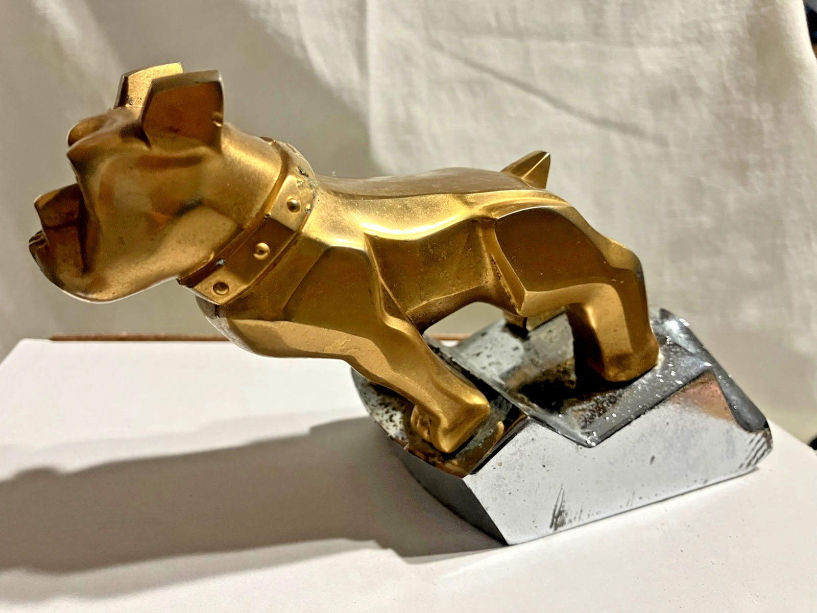 Old Vintage Mack Truck Bulldog Gold Chrome Hood Ornament Emblem 87931 & Base Old Vintage Mack Truck Bulldog Gold Chrome Hood Ornament Emblem 87931 & Base