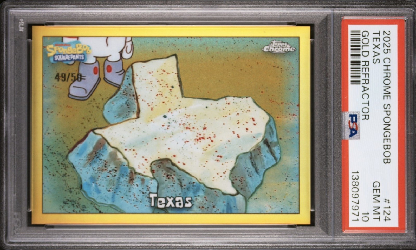 2025 TOPPS CHROME SPONGEBOB TEXAS #124 |GOLD REFRACTOR| 49/50