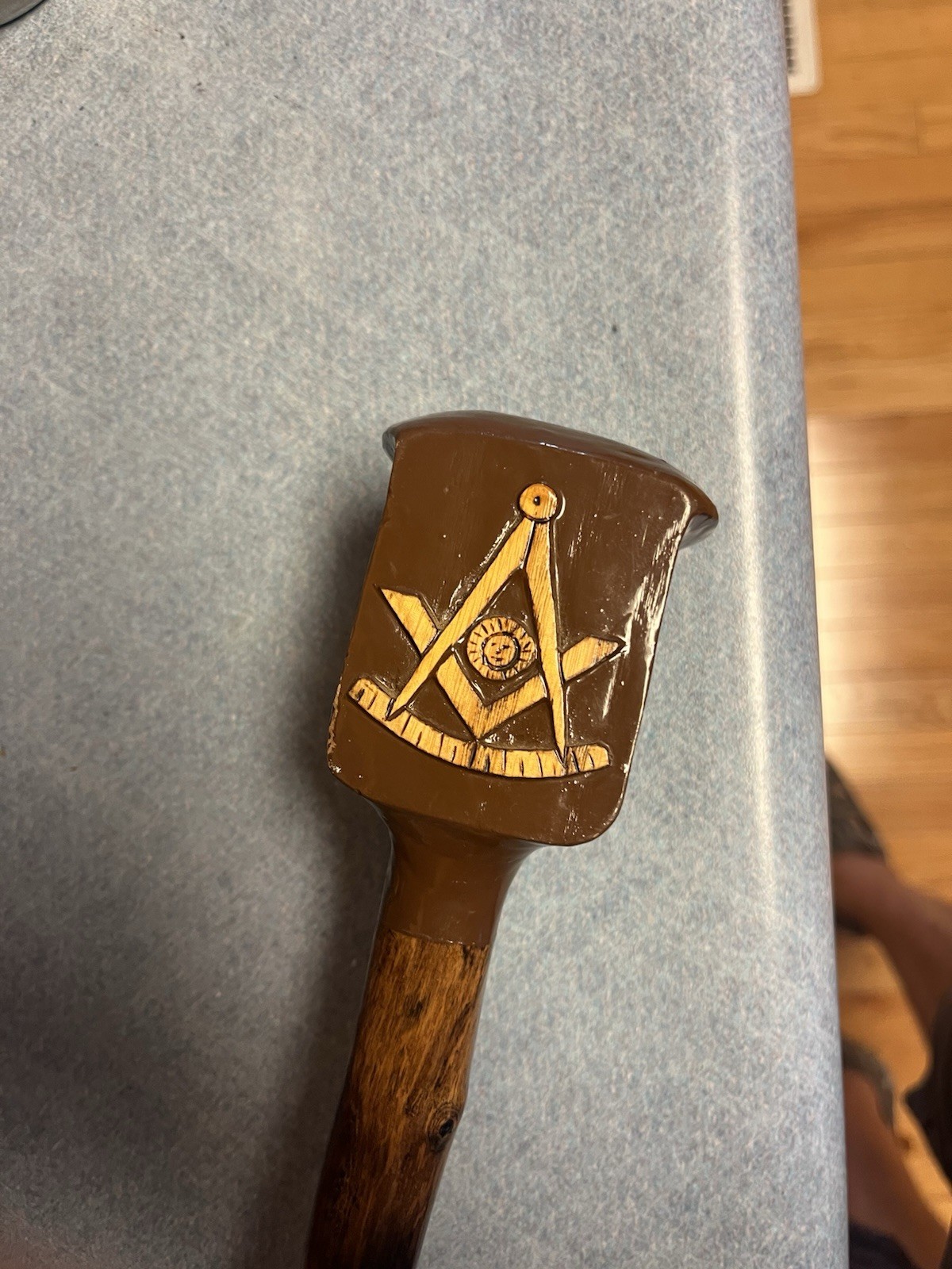 Antique Vintage Freemasons Masonic Wood Walking Stick Cane Hand Carved Folk Art
