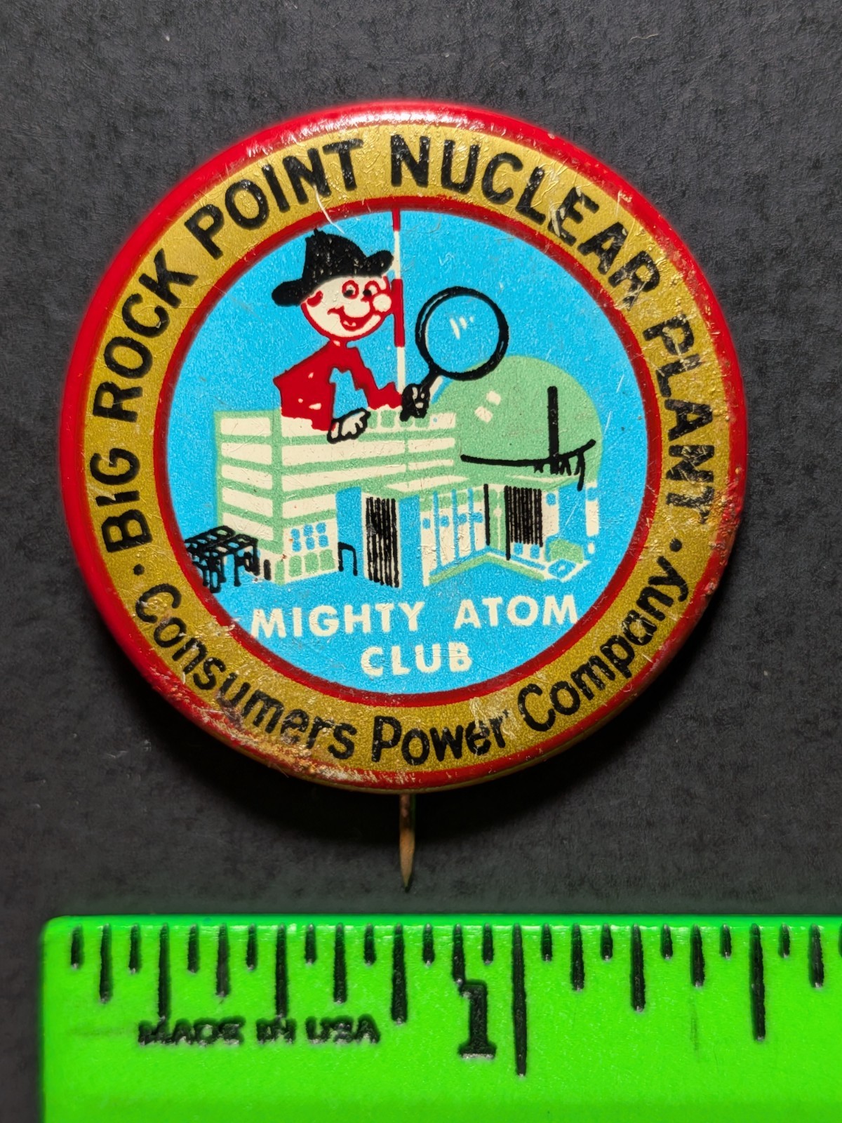 Vintage Rock Point Nuclear Plant Atom Club Michigan Pinback Pin