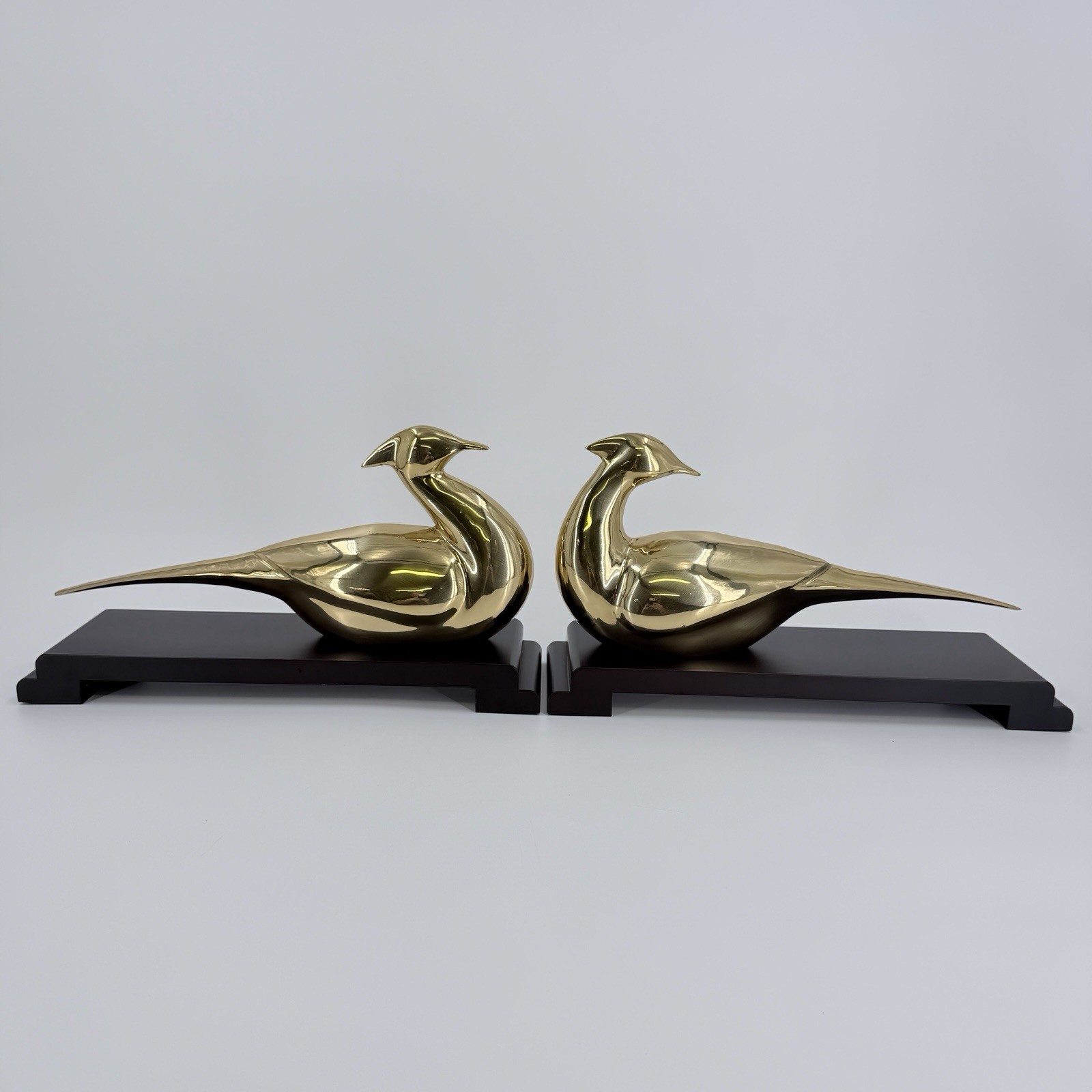 Vintage Pair Of Korean Art Deco brass pheasant Book Ends ￼