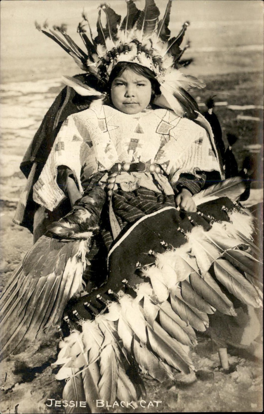 Native Indian girl JESSIE BLACK CAT feather regalia c1910 RPPC Postcard bhn Native Indian girl JESSIE BLACK CAT feather regalia c1910 RPPC Postcard bhn