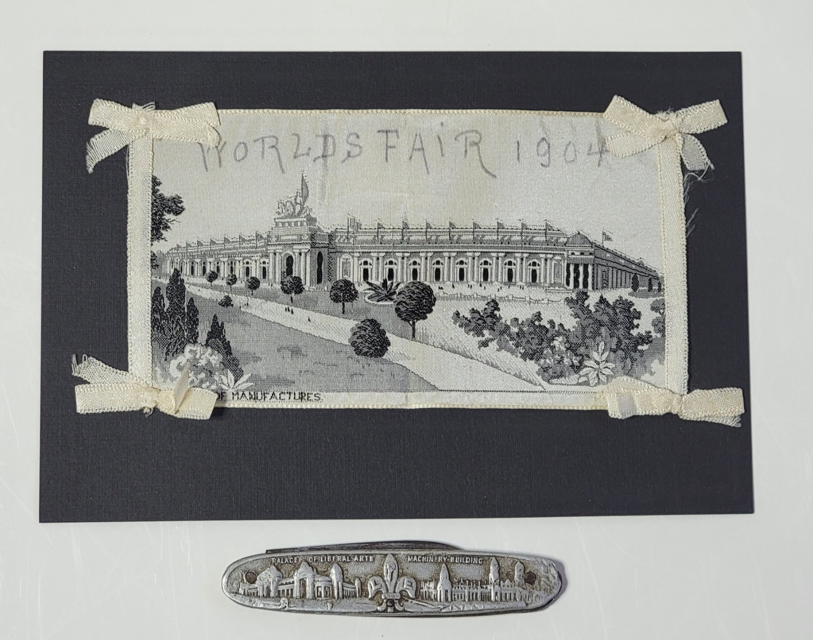 Antique 1904 St. Louis World\'s Fair PALACE OF MANUFACTURES Woven Silk POSTCARD +