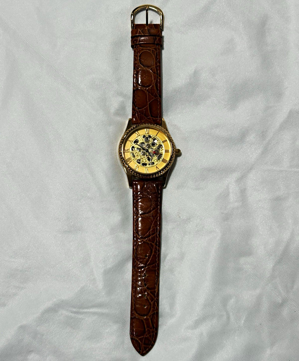 Vintage Disney Time Works Mickey Mouse Watch Gold/Ylw Dial Clear Caseback AS-IS