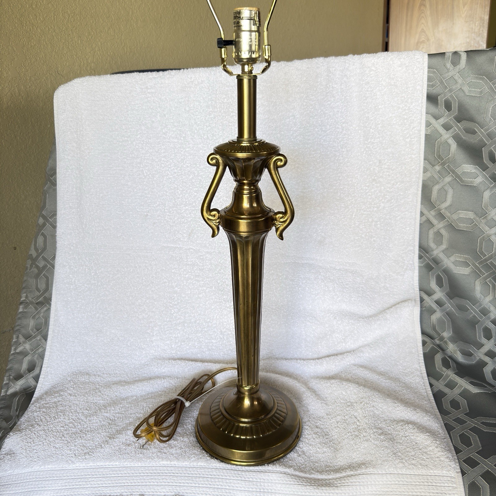 Traditional Brass Fluted Metal Table Lamp Base Ornate Scroll Double Handles