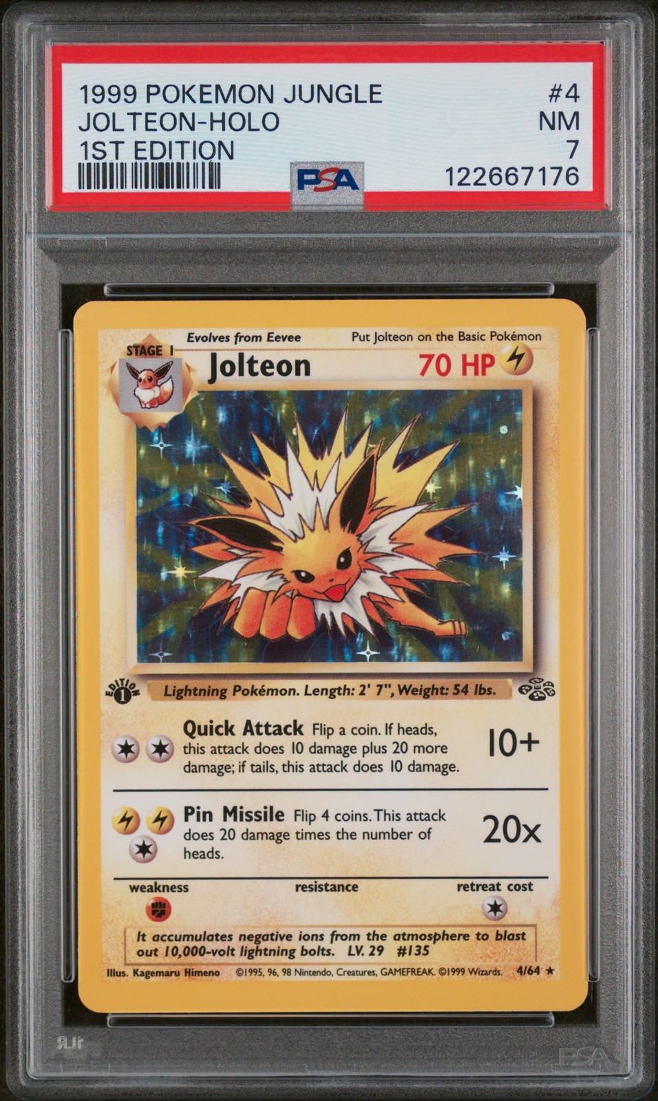 Jolteon Holo 4/64 PSA 7 1st edition Jungle Pokemon Card Game Jolteon Holo 4/64 PSA 7 1st edition Jungle Pokemon Card Game