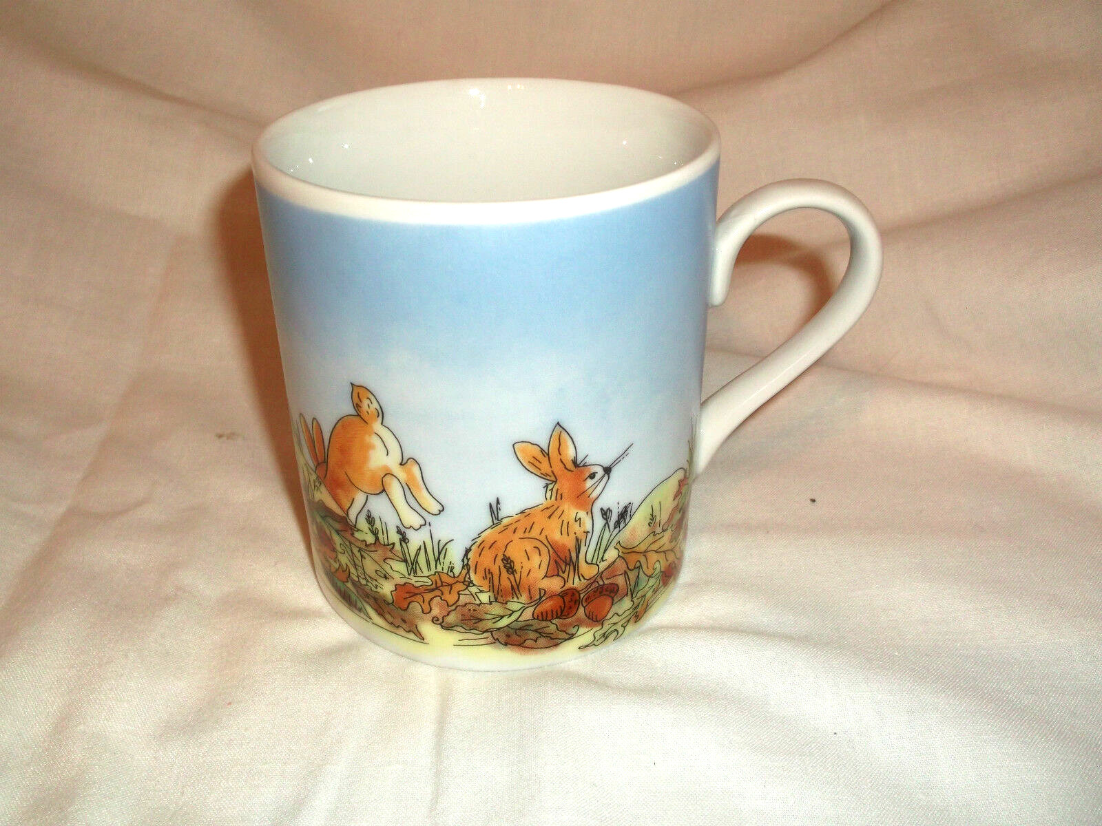 2000 1st Edition Debbie Crabtree Nature\'s Pastime Cup Mug Rabbits Bluebirds 