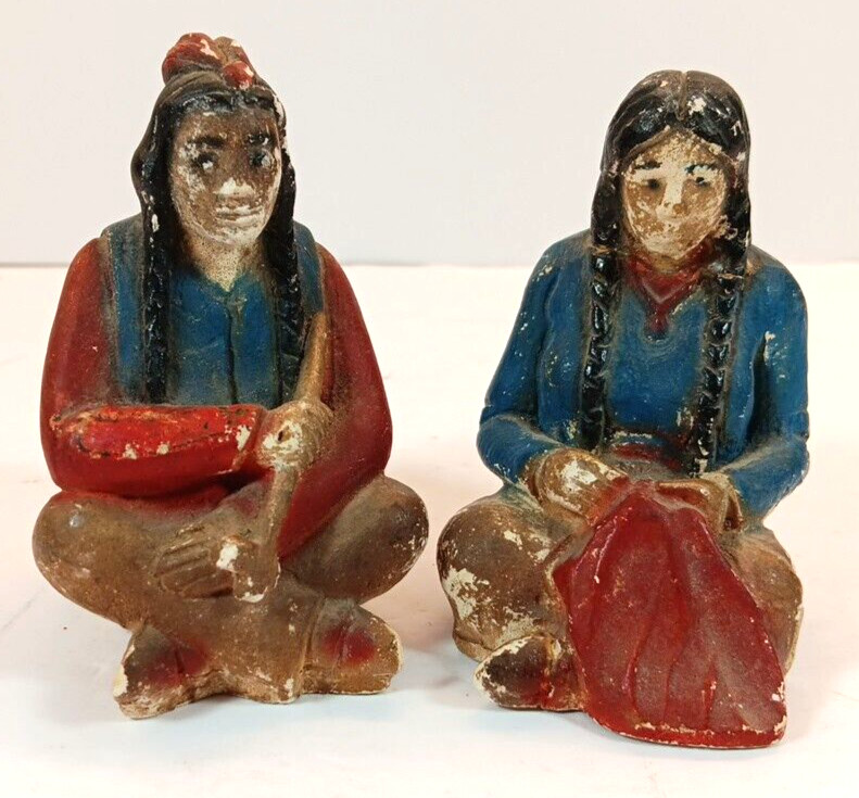 Vintage Chalkware Native American Salt & Pepper Shakers Marked 1943