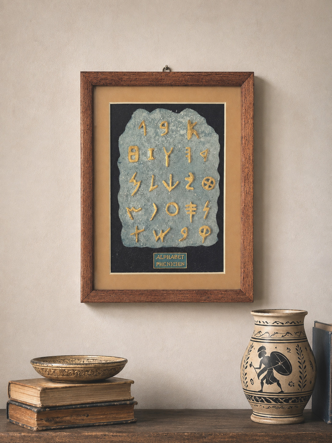 Vintage Phoenician Alphabet Bronze Era Lebanon Framed Wall Art Ancient History