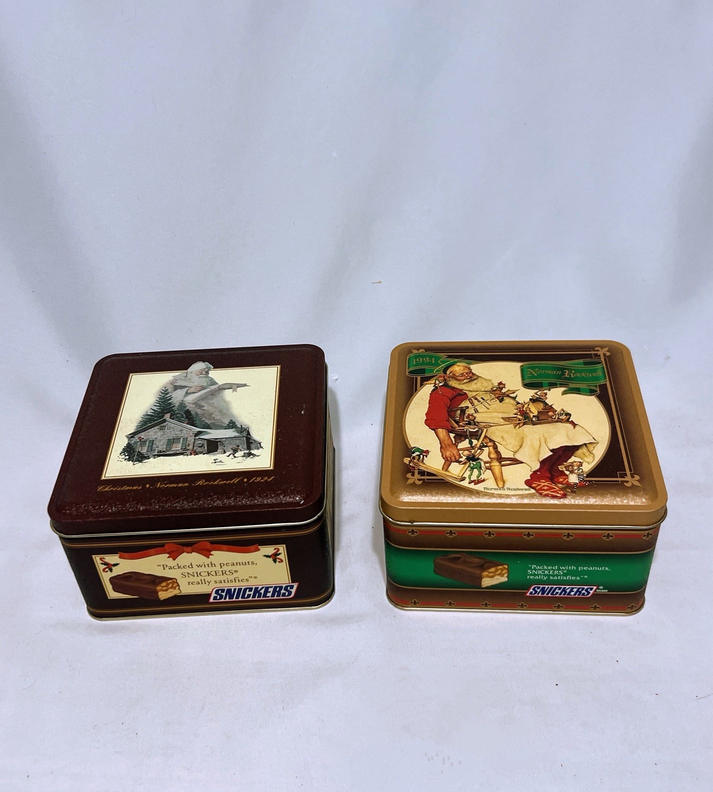 Christmas Holiday Tin Norman Rockwell Santa Vintage 1993 & 1994 Snickers