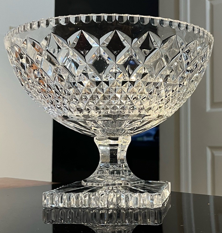 VTG Large Bohemian Czech Republic Hand Cut Crystal Bowl on a Pedestal Excellent