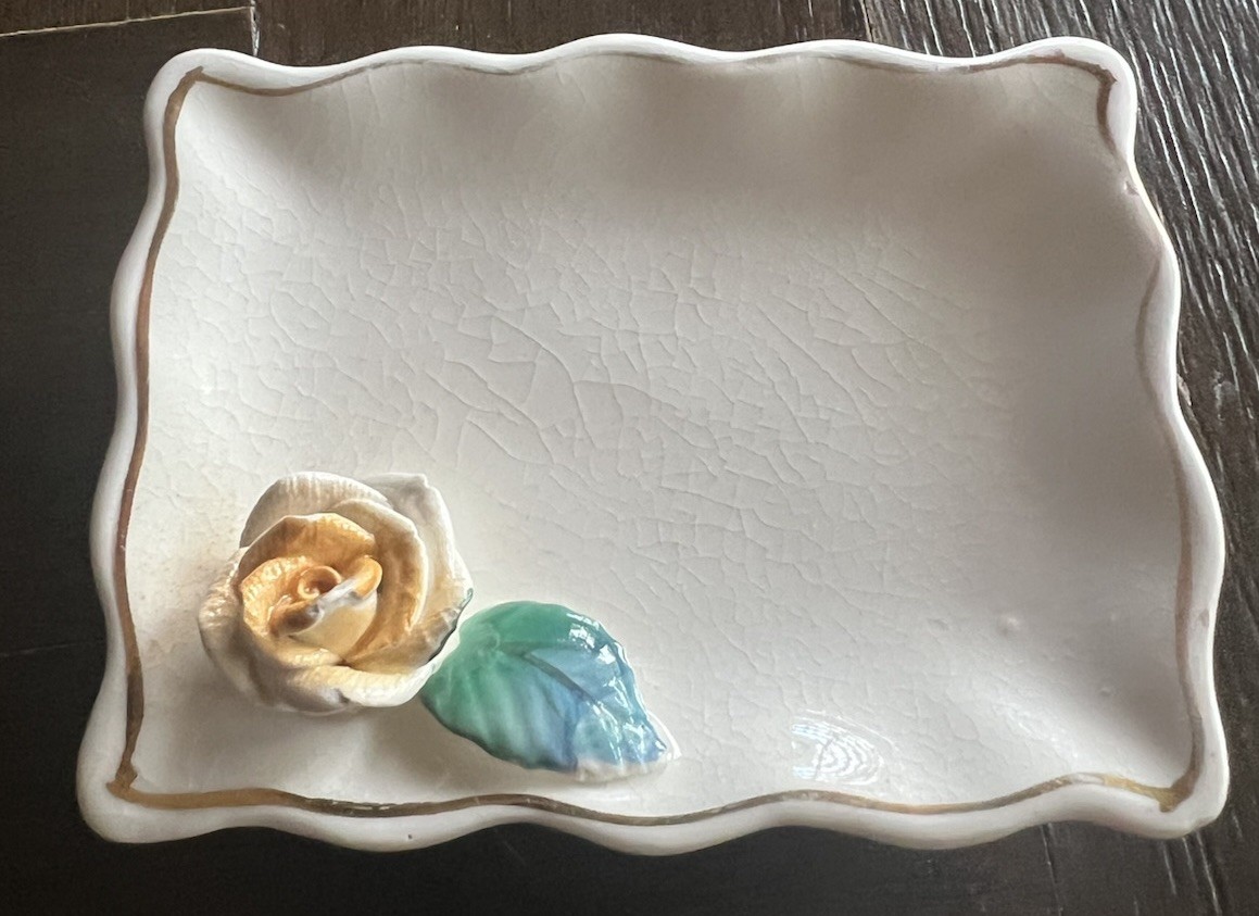 Vintage DESCO Made in Occupied Japan Porcelain Dish Applied Rose Gold Trim Vintage DESCO Made in Occupied Japan Porcelain Dish Applied Rose Gold Trim