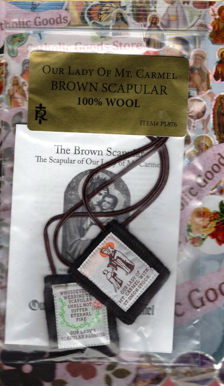 Our Lady of Mt Carmel Brown 100% Wool Scapular -  NEW PL876
