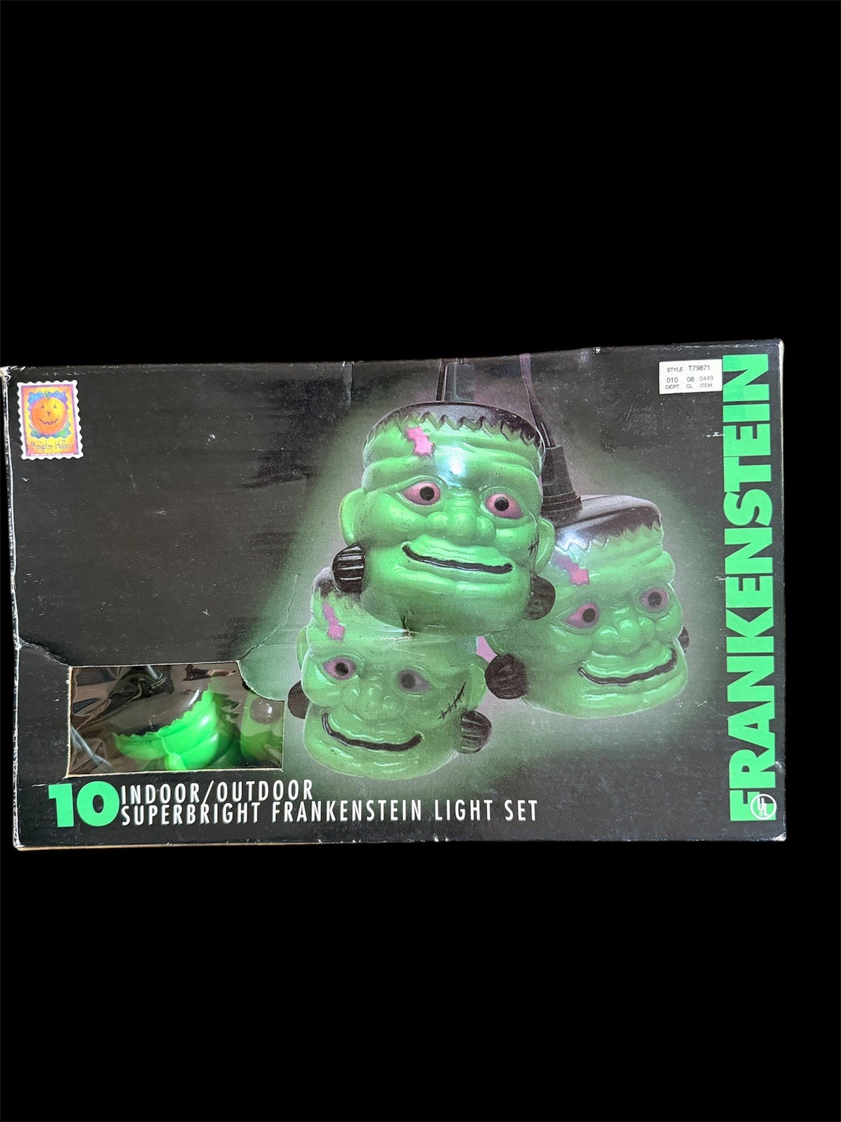 VTG 1996 Frankenstein Blow Mold 10 String Lights Halloween Decor Pumpkin Hollow 