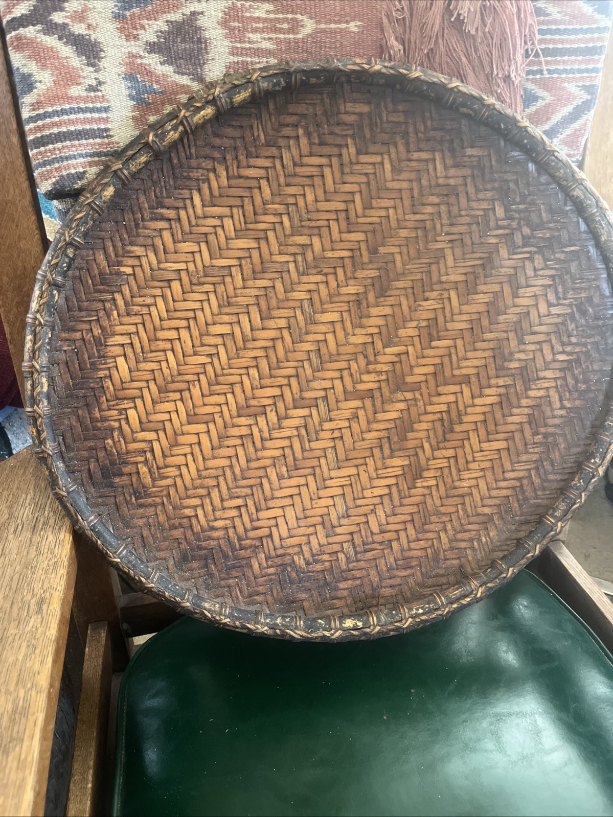 Antique SE Asian Rice Winnowing Basket Tray Asian Bamboo 20” Antique SE Asian Rice Winnowing Basket Tray Asian Bamboo 20”
