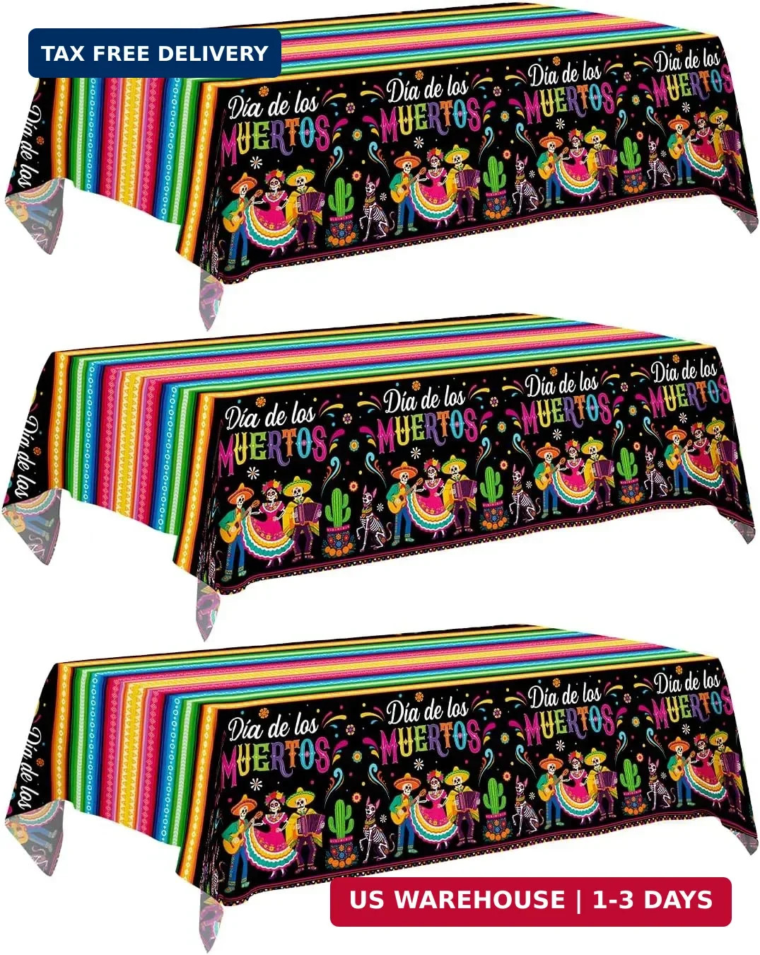 3 Pack Dia De Los Muertos Tablecloths 54 x 108 Inch 3 Pack Dia De Los Muertos Tablecloths 54 x 108 Inch