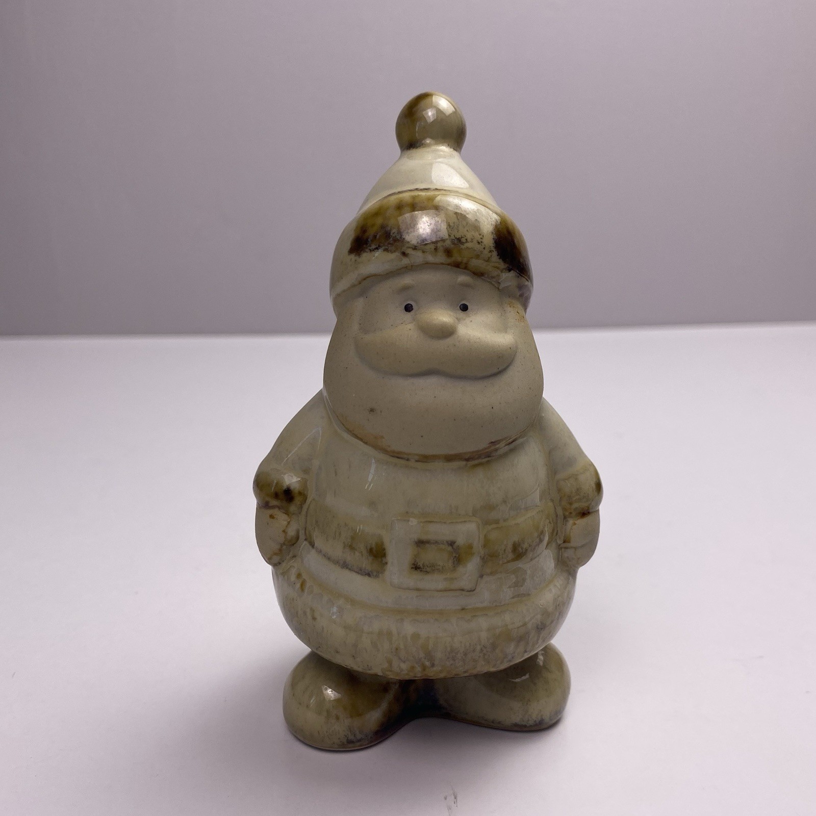Santa Figurine Pottery Glazed Brown Speckled Earthenware Style Santa Clause 4.5”