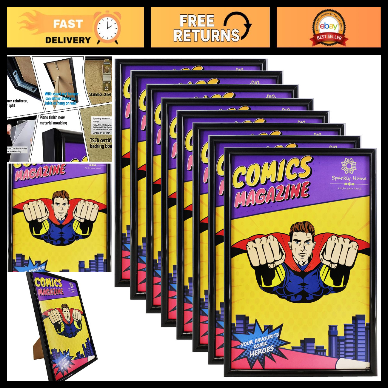 8 Pack Black Comic Book Frames for Current Comics 6.75 8 Pack Black Comic Book Frames for Current Comics 6.75