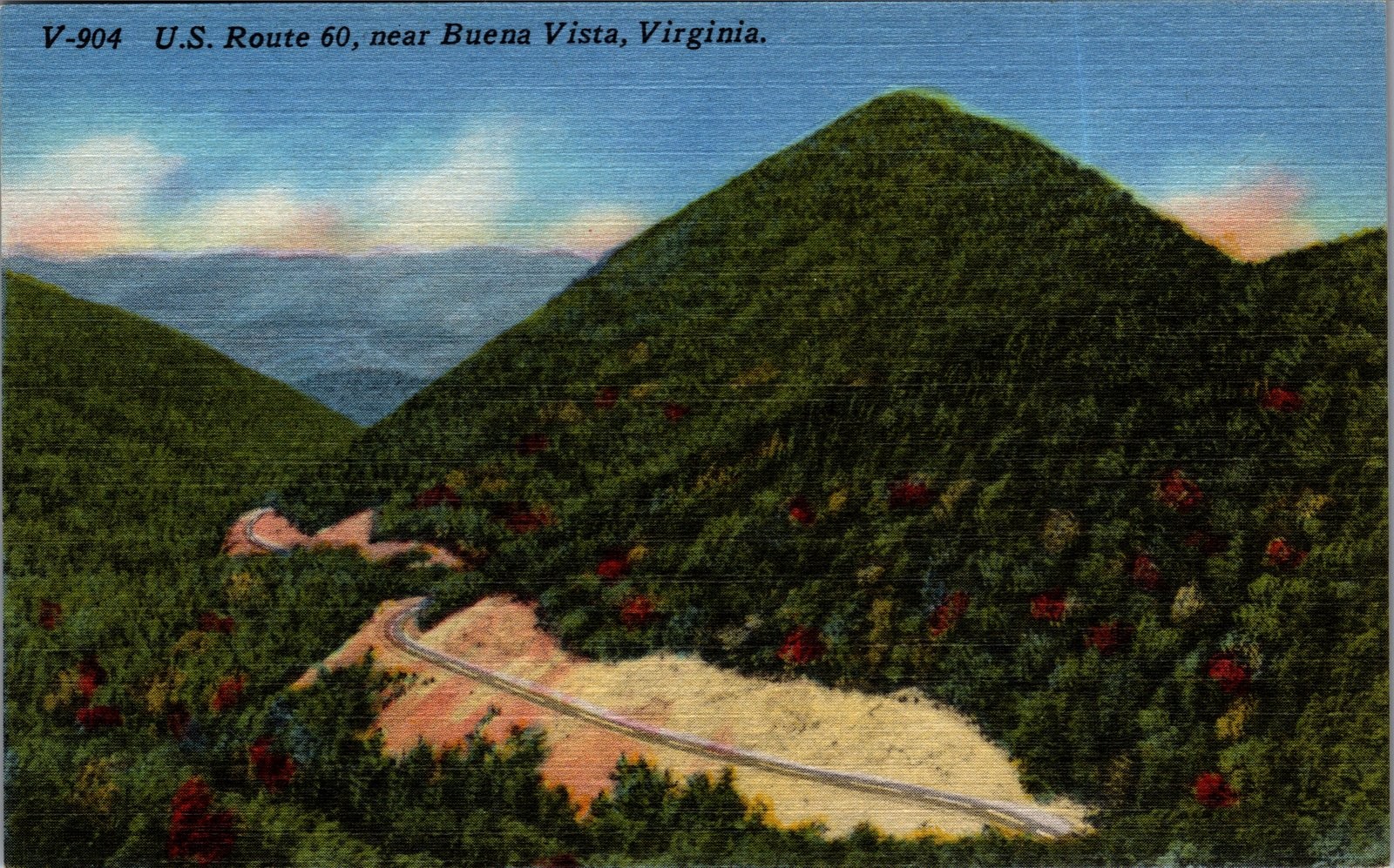 1940s Linen Postcard U.S. Route 60 near Buena Vista Virginia Scenic View