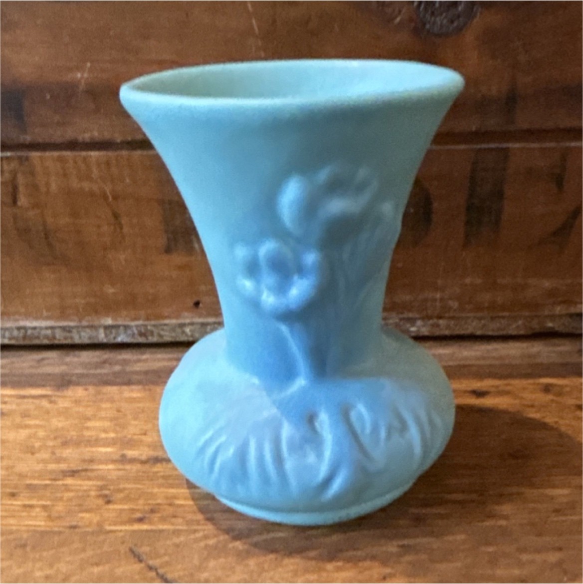 Van Briggle Blue Miniature Floral Ceramic Bottle Vase Signed 1975