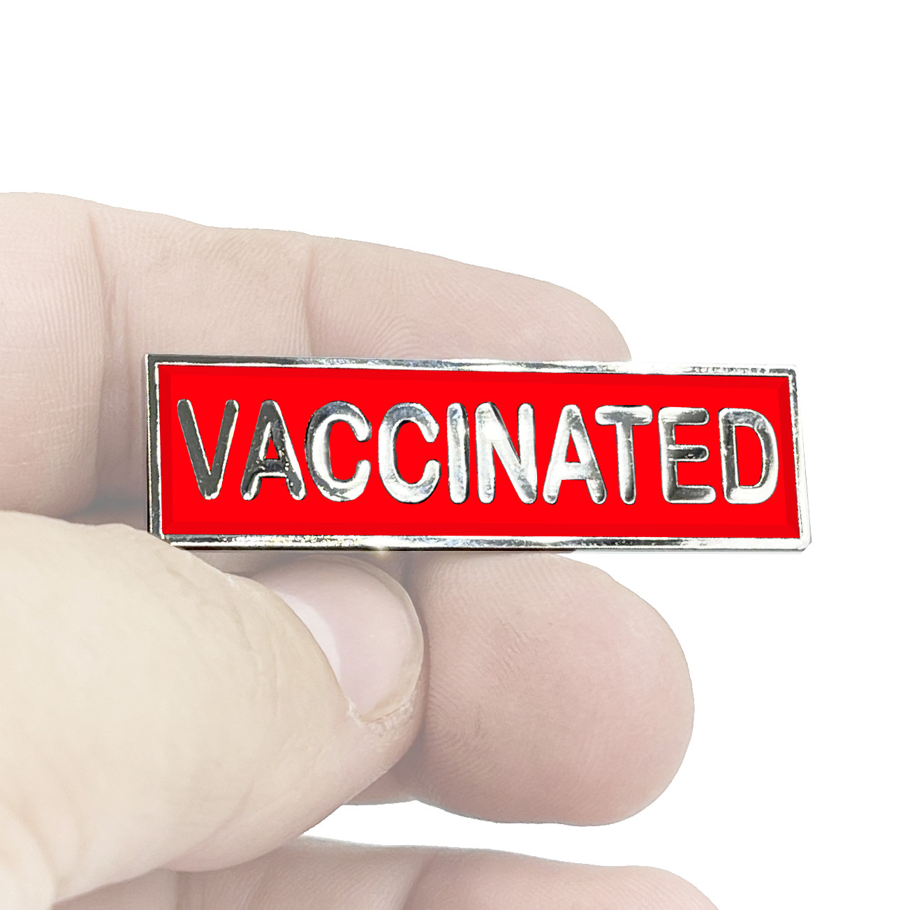 EL7-015 VACCINATED RED Commendation Bar Pin Pandemic Operation Warp Speed Police