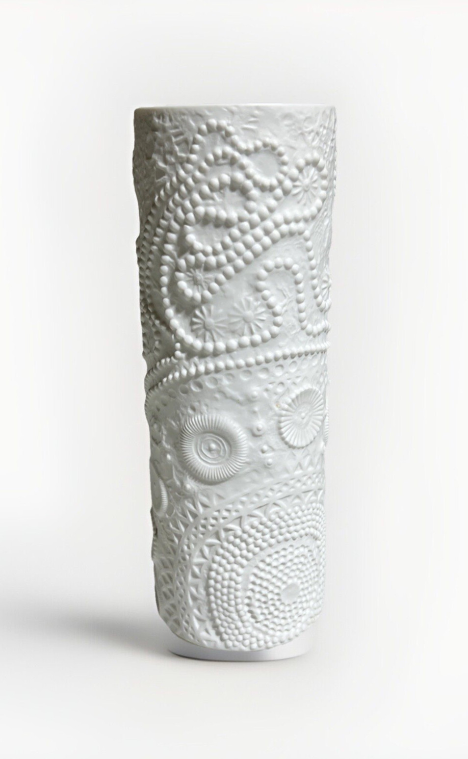 Rosenthal Op Art Modernist Porcelain Bisque Studio Linie Vase Relief Fossil 9”