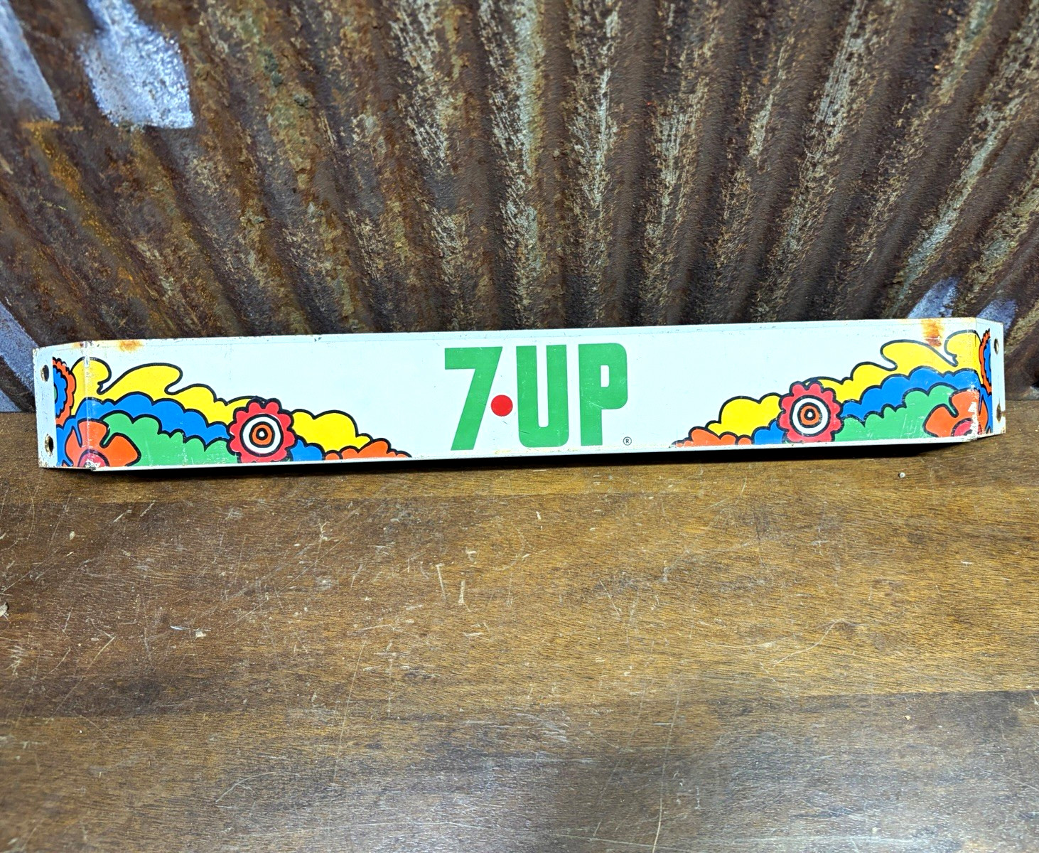 7 Up Soda Advertising Rack Sign Metal “Door push” “peter max” style seven up