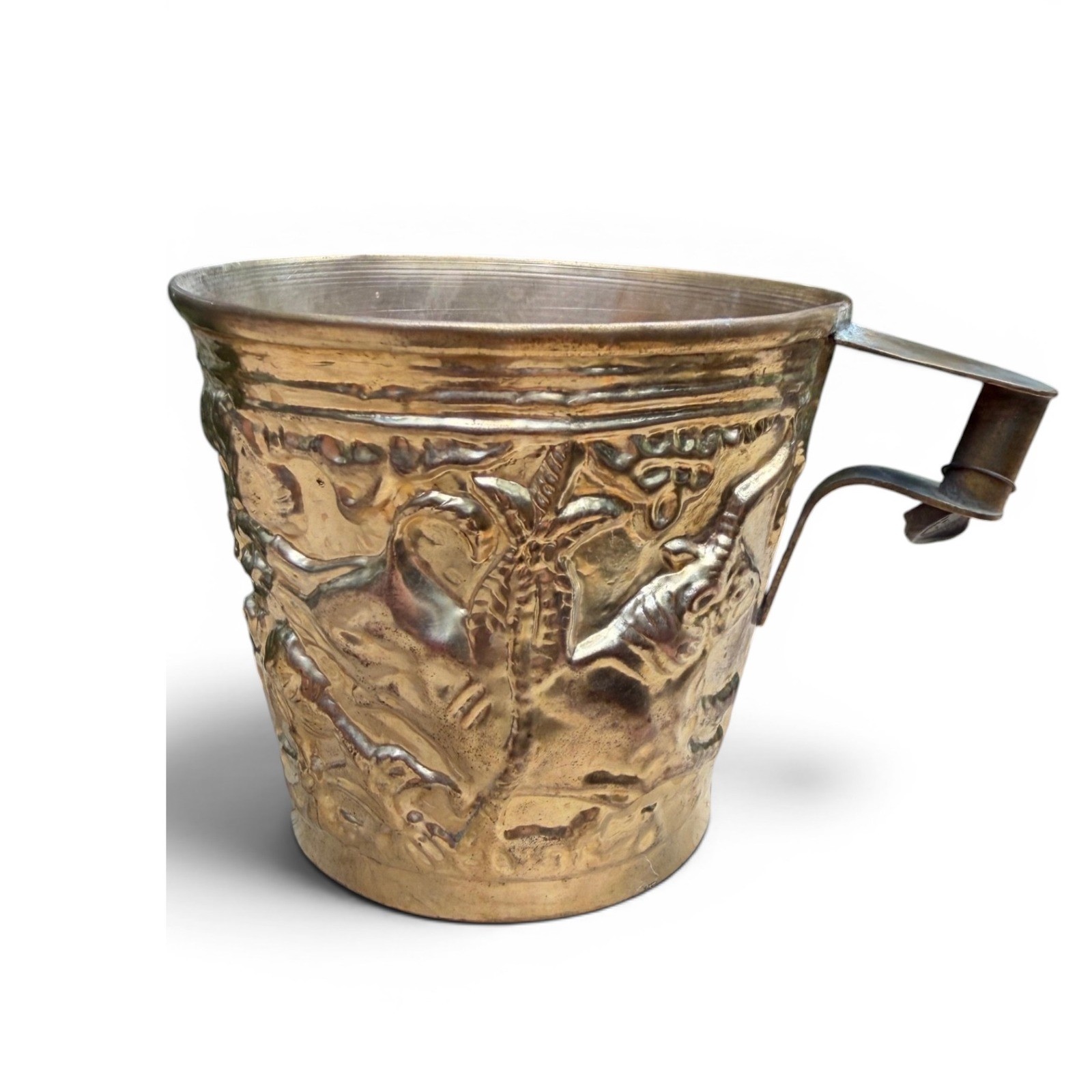 RARE | Vintage Greek Brass Vaphio Cup Minoan Bull Relief Mug Rare Lead Seal Tag