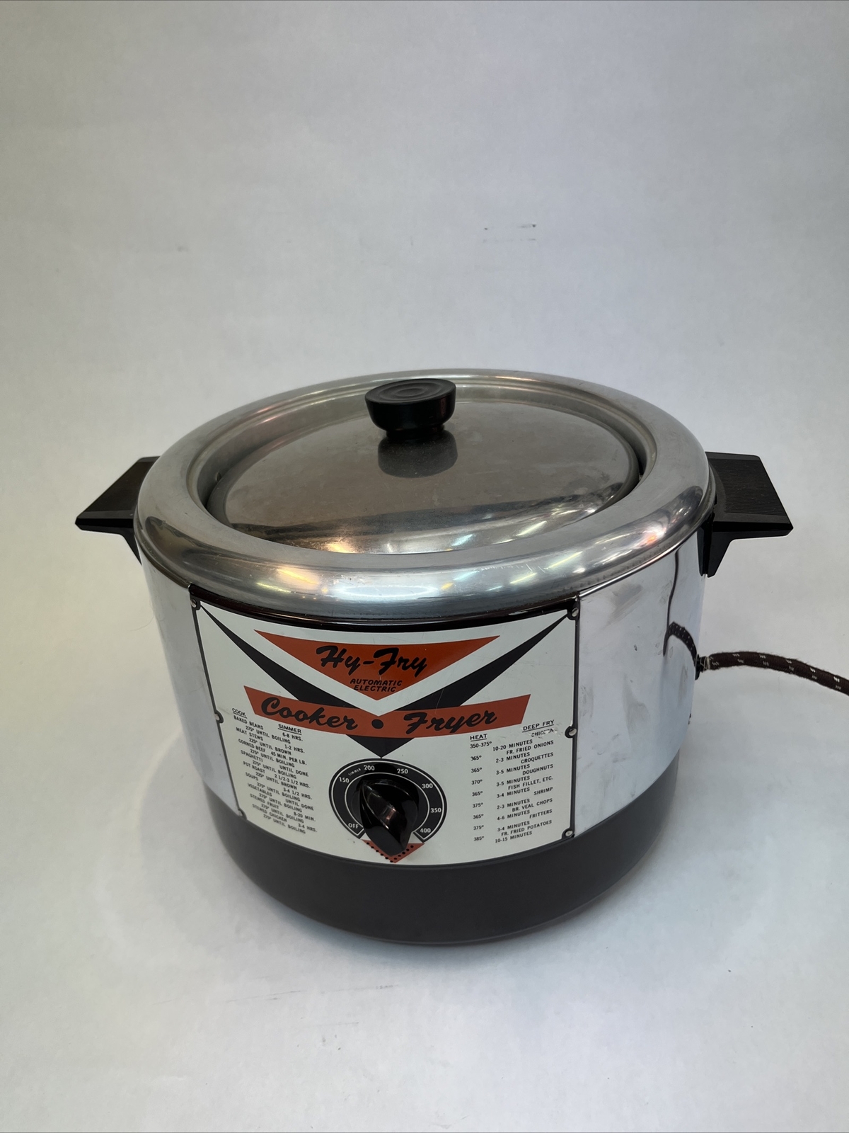 Vtg HY-FRY Electric M-200 Reliable Combination Deep Fryer Slow Cooker Chrome