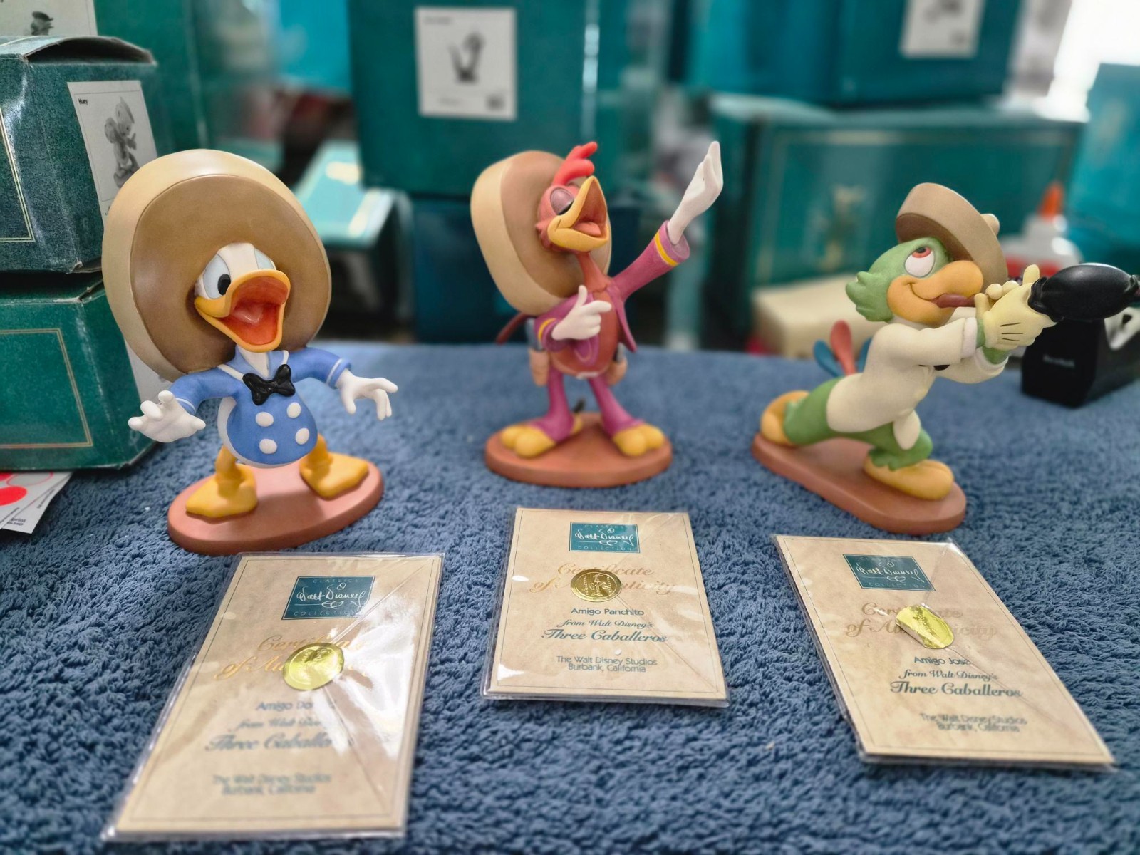 WDCC 1995, 50TH ANNIVERSARY OF THE THREE CABALLEROS, ALL IN BOX WITH COA