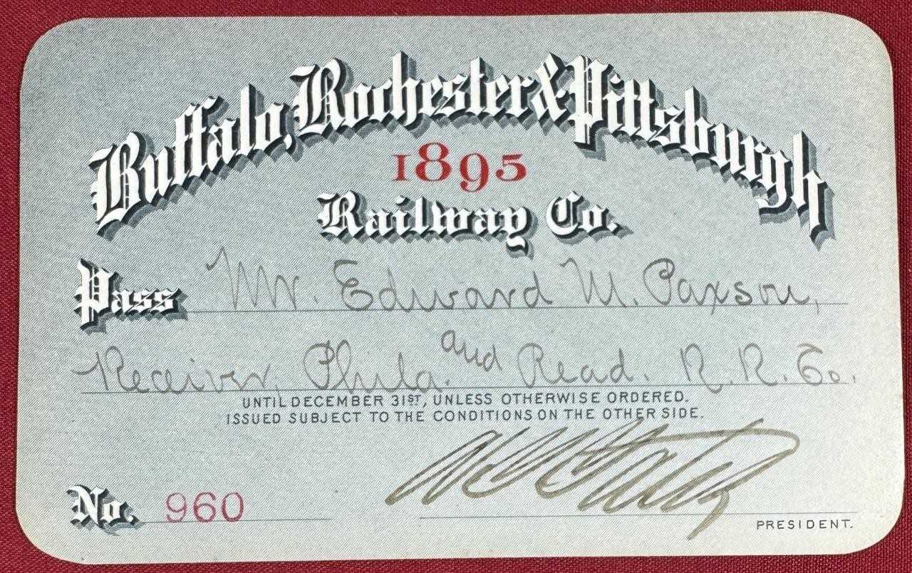 1895 Buffalo Rochester & Pittsburgh Railway Annual Cardstock Pass