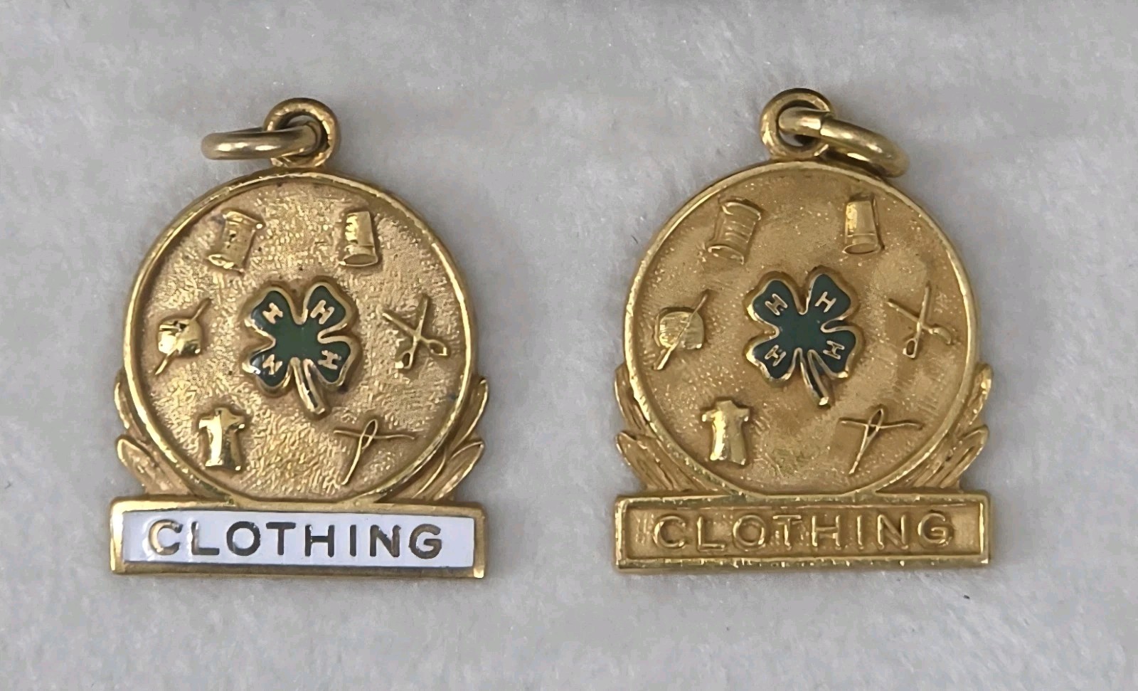 Vintage 4H CLUB  1/20 10K G.F. Montgomery Ward CLOTHING AWARDS Charm Lot of 2