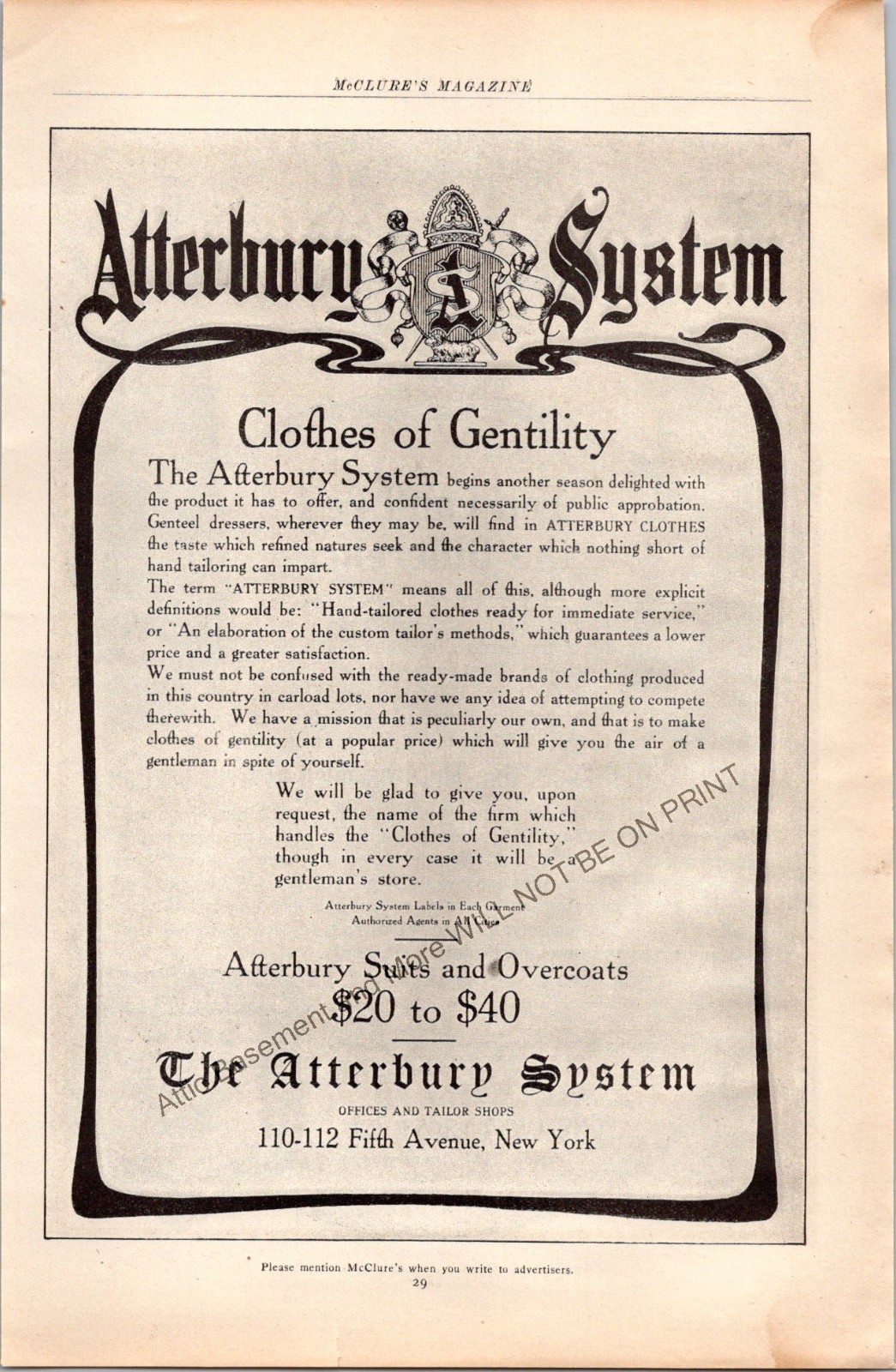 1905 Atterbury System Clothing Print Ad Vintage Ephemera Wall Art Decor