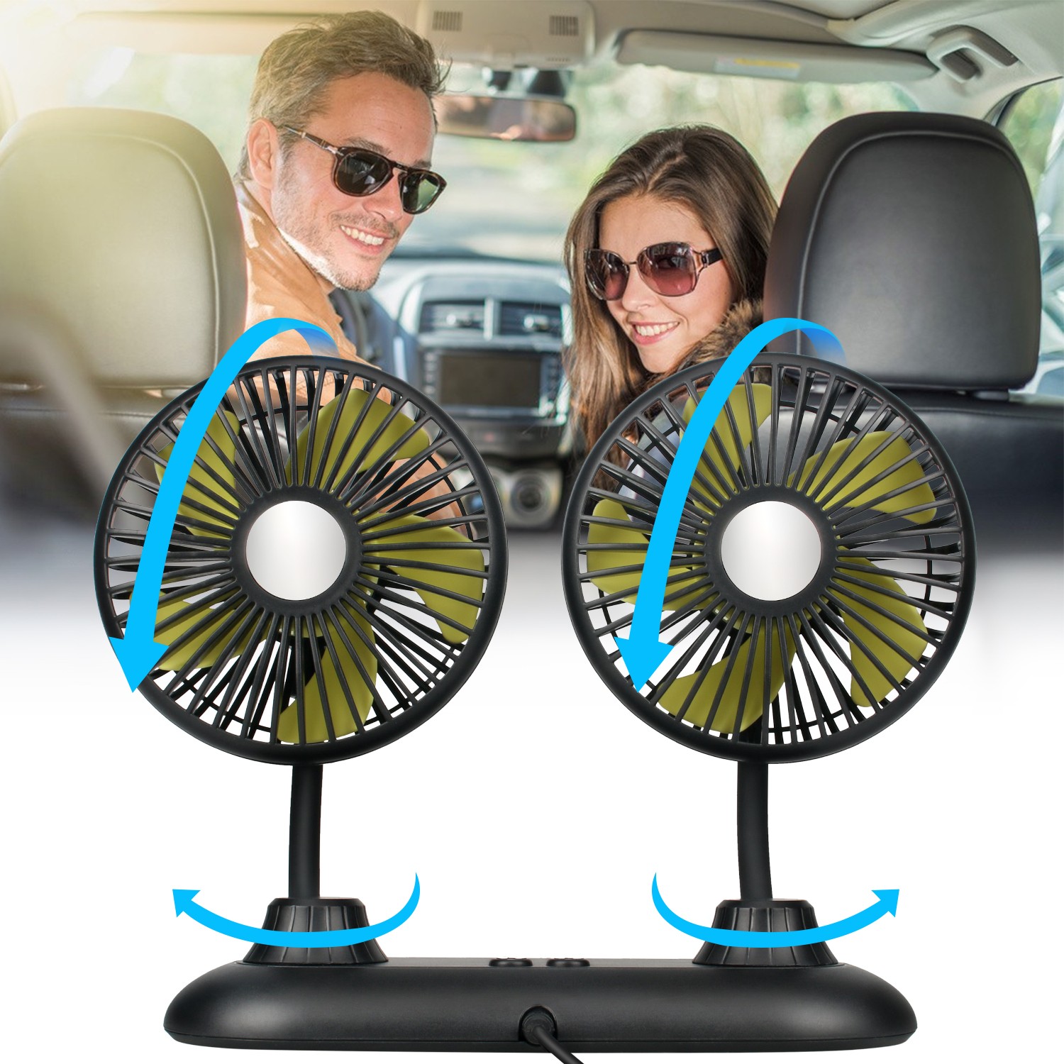 360° Rotatable Dual Head Car Fan - 12V Portable Cooling Cooler for Truck Vehicle