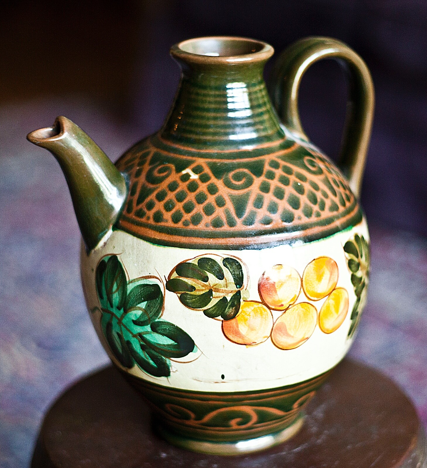 Vintage Terra-Cotta Pitcher Jug Vase Art Pottery Hand Made Painted Fired 11
