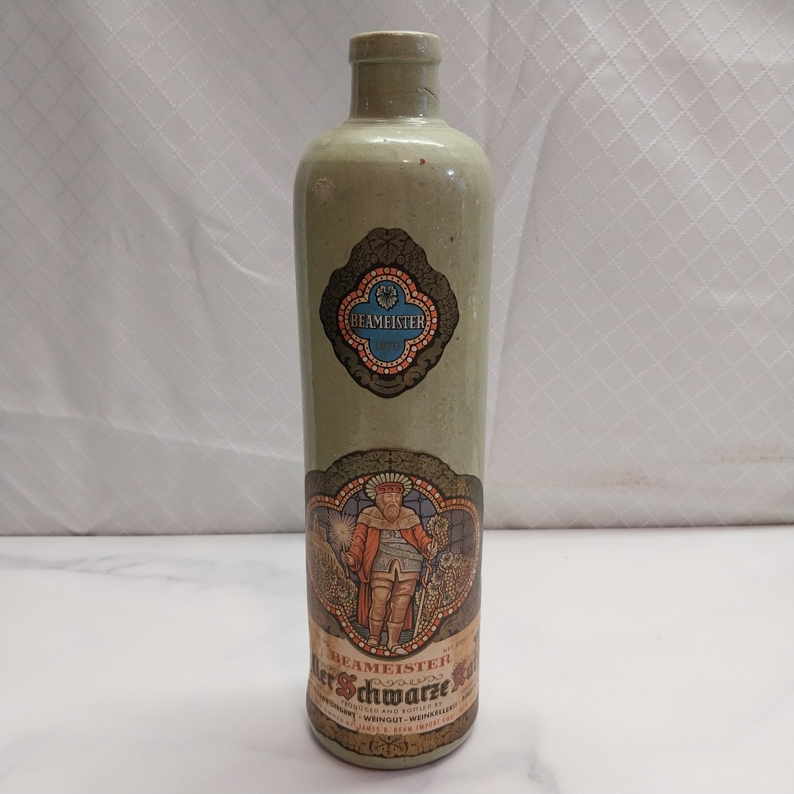 Beameister stoneware bottle 1970 green New York Jim Beam Wine empty bottle/vase