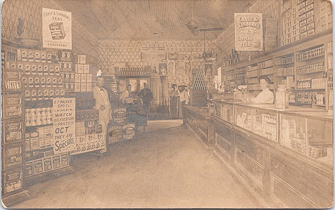 RPPC Bay Village Ohio - E.F. Walker Grocery Store Interior Scene early 1900s