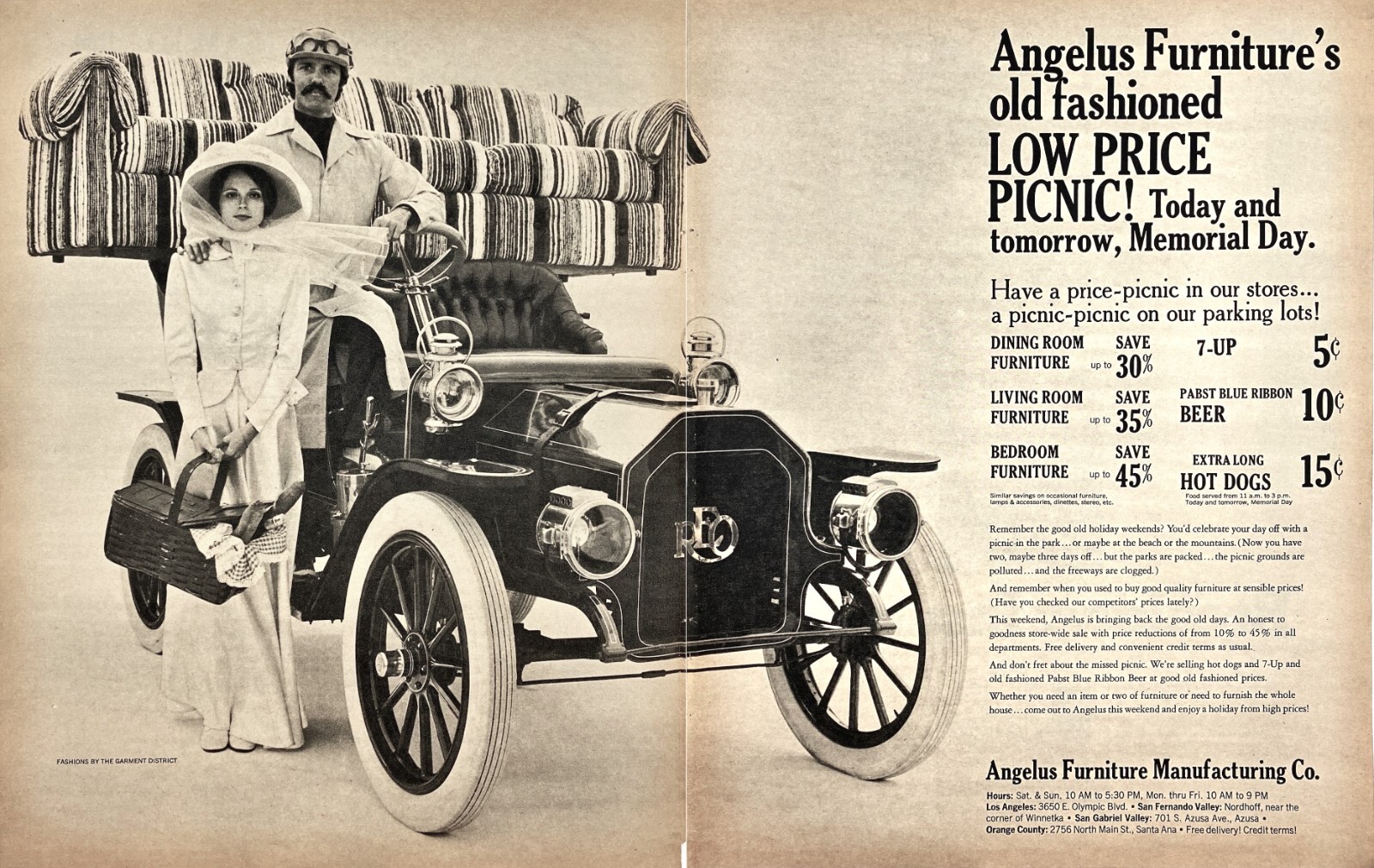 1909 REO Model D Touring Angelus Furniture Mfg Co Los Angeles CA Vtg Print Ad