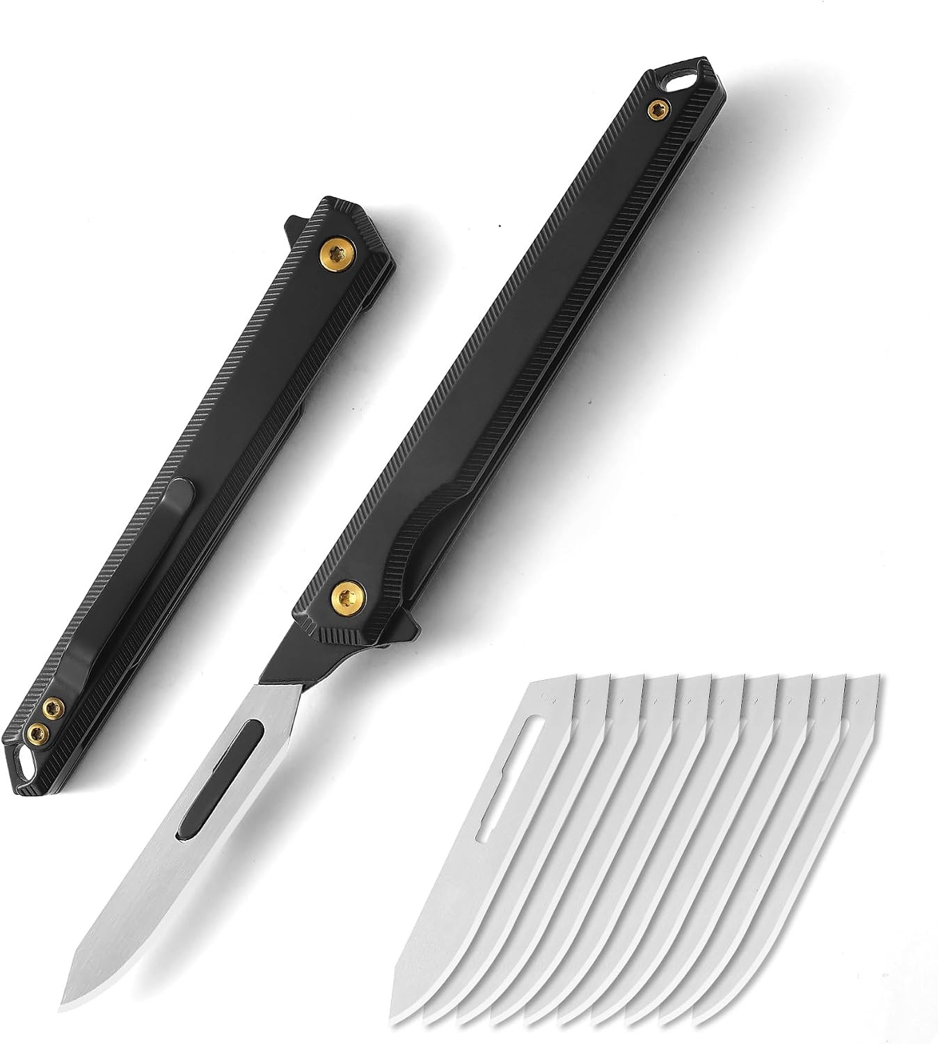 Folding Scalpel Knife, Mini Slim Pocket Knife with 10Pcs #60 Scalpels Replaceabl