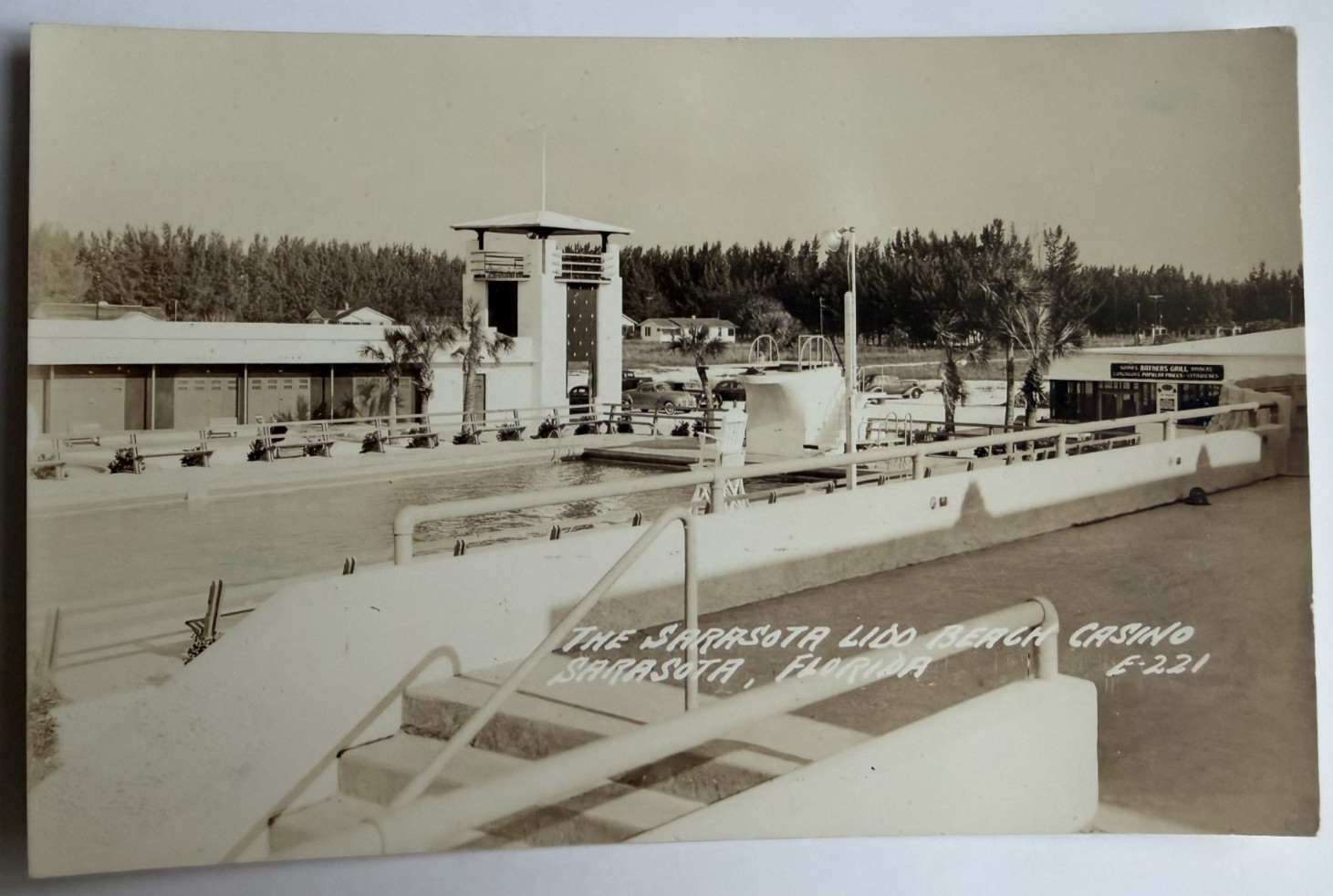 c1940s RPPC Sarasota Lido Beach Casino Florida Pool View Postcard LL Cook 